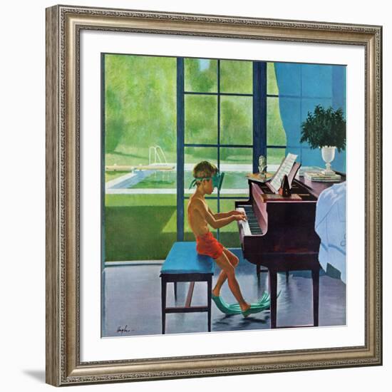 "Poolside Piano Practice," June 11, 1960-George Hughes-Framed Giclee Print