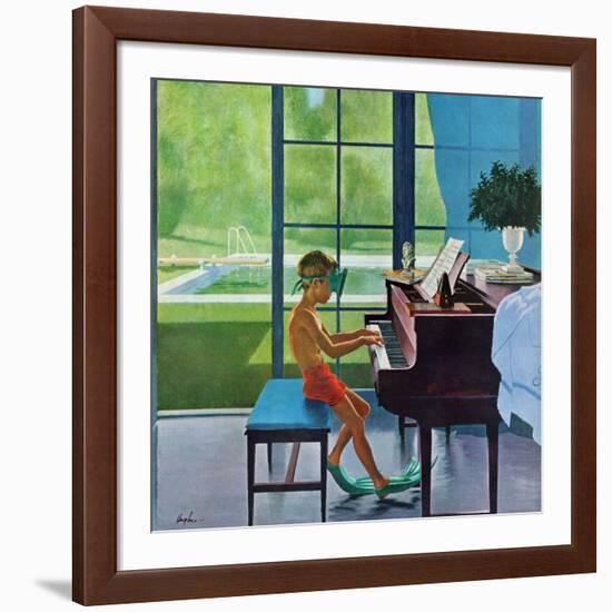 "Poolside Piano Practice," June 11, 1960-George Hughes-Framed Giclee Print