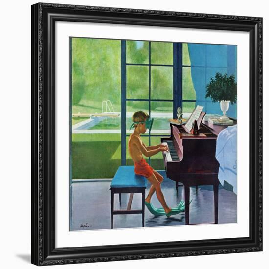 "Poolside Piano Practice," June 11, 1960-George Hughes-Framed Giclee Print