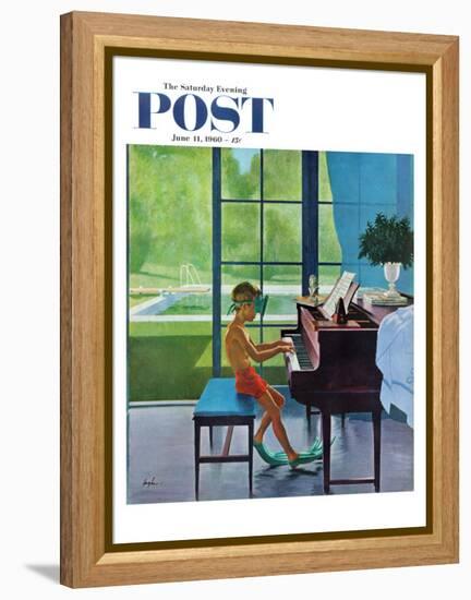 "Poolside Piano Practice," Saturday Evening Post Cover, June 11, 1960-George Hughes-Framed Premier Image Canvas