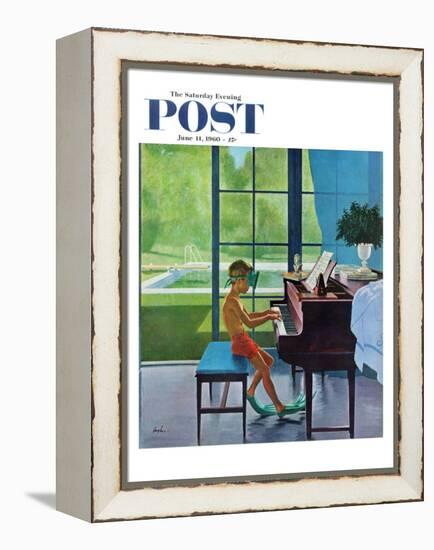 "Poolside Piano Practice," Saturday Evening Post Cover, June 11, 1960-George Hughes-Framed Premier Image Canvas