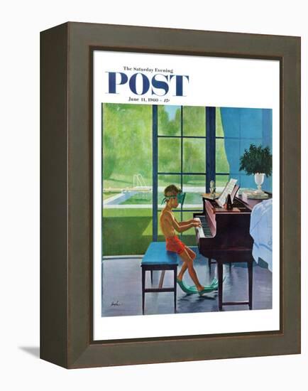 "Poolside Piano Practice," Saturday Evening Post Cover, June 11, 1960-George Hughes-Framed Premier Image Canvas