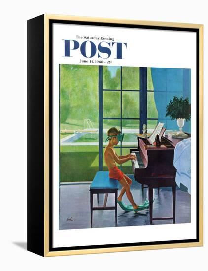 "Poolside Piano Practice," Saturday Evening Post Cover, June 11, 1960-George Hughes-Framed Premier Image Canvas