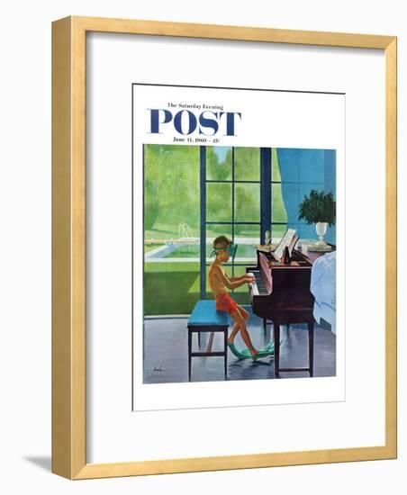 "Poolside Piano Practice," Saturday Evening Post Cover, June 11, 1960-George Hughes-Framed Premium Giclee Print