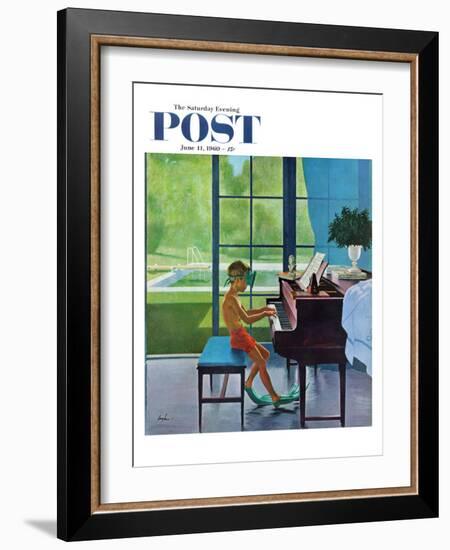 "Poolside Piano Practice," Saturday Evening Post Cover, June 11, 1960-George Hughes-Framed Giclee Print