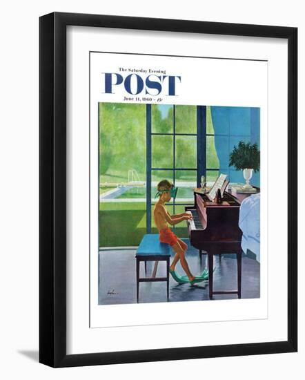 "Poolside Piano Practice," Saturday Evening Post Cover, June 11, 1960-George Hughes-Framed Giclee Print