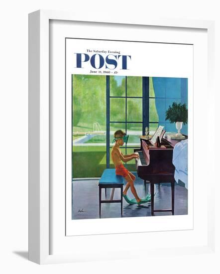 "Poolside Piano Practice," Saturday Evening Post Cover, June 11, 1960-George Hughes-Framed Giclee Print