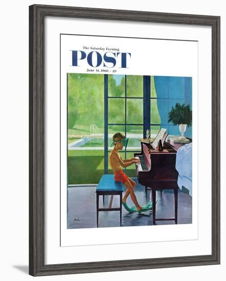 "Poolside Piano Practice," Saturday Evening Post Cover, June 11, 1960-George Hughes-Framed Giclee Print