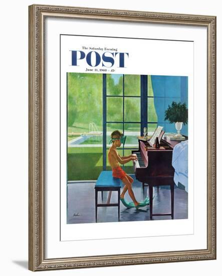 "Poolside Piano Practice," Saturday Evening Post Cover, June 11, 1960-George Hughes-Framed Giclee Print