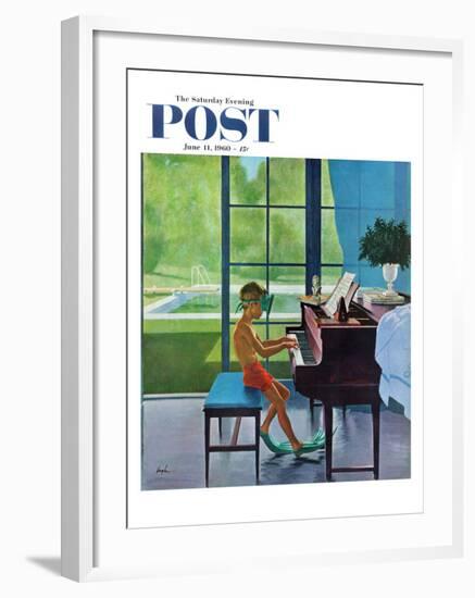 "Poolside Piano Practice," Saturday Evening Post Cover, June 11, 1960-George Hughes-Framed Giclee Print