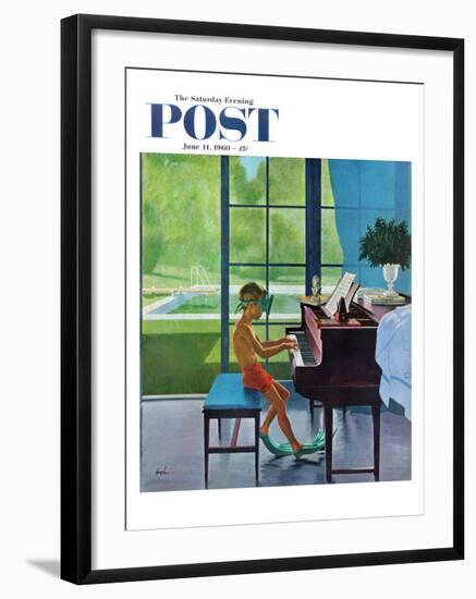 "Poolside Piano Practice," Saturday Evening Post Cover, June 11, 1960-George Hughes-Framed Giclee Print