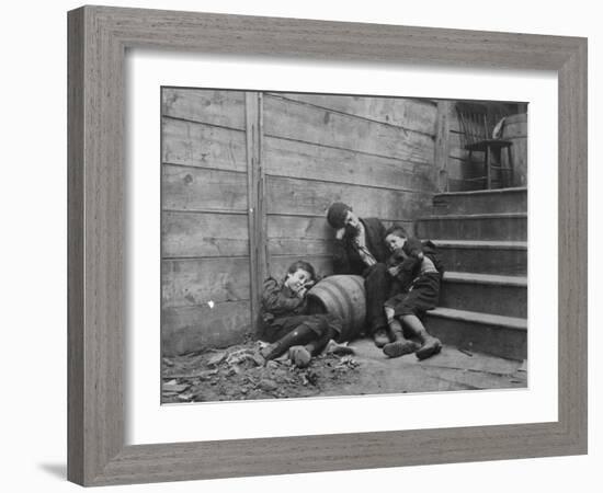 Poor and Homeless Sleeping on Streets-Jacob August Riis-Framed Photographic Print