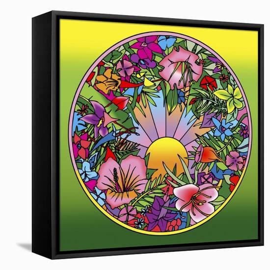 Pop Art Circle Flowers 615-Howie Green-Framed Premier Image Canvas