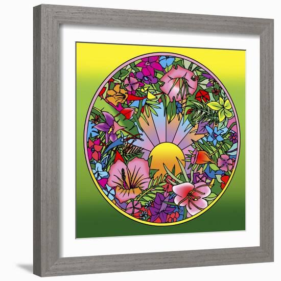 Pop Art Circle Flowers 615-Howie Green-Framed Giclee Print