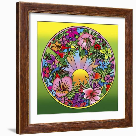 Pop Art Circle Flowers 615-Howie Green-Framed Giclee Print