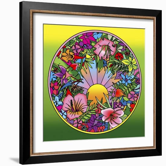 Pop Art Circle Flowers 615-Howie Green-Framed Giclee Print