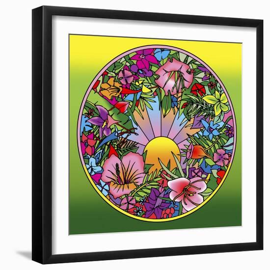 Pop Art Circle Flowers 615-Howie Green-Framed Giclee Print