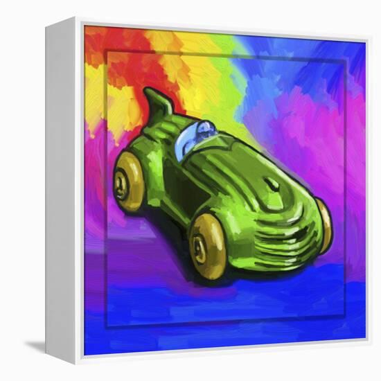 Pop-Art Deco Race Car Toy-Howie Green-Framed Premier Image Canvas