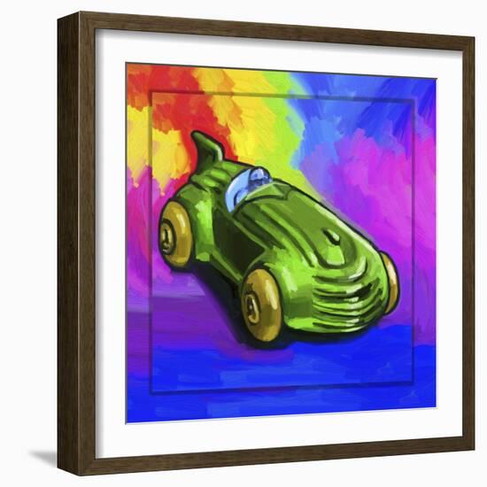 Pop-Art Deco Race Car Toy-Howie Green-Framed Giclee Print