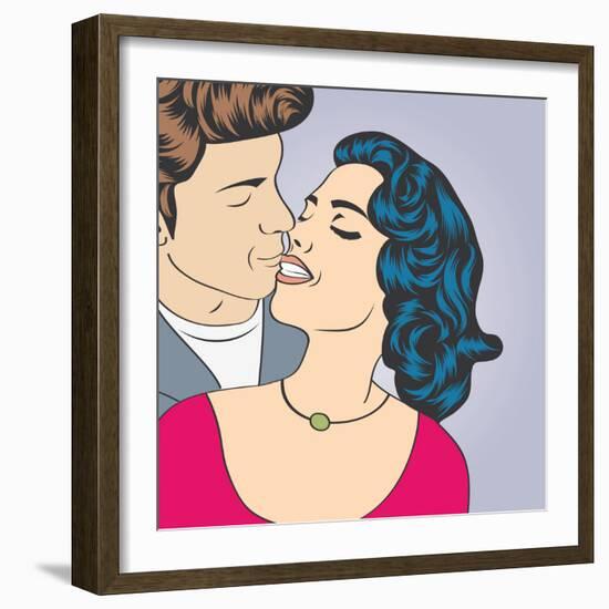 Pop Art Kissing Couple-Eva Andreea-Framed Art Print