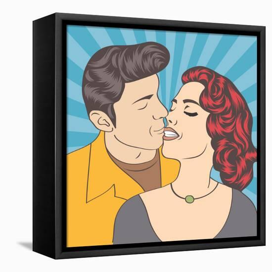 Pop Art Kissing Couple-Eva Andreea-Framed Stretched Canvas