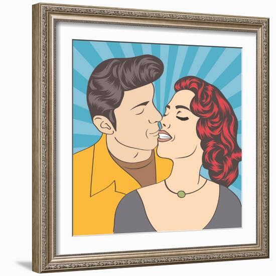 Pop Art Kissing Couple-Eva Andreea-Framed Art Print