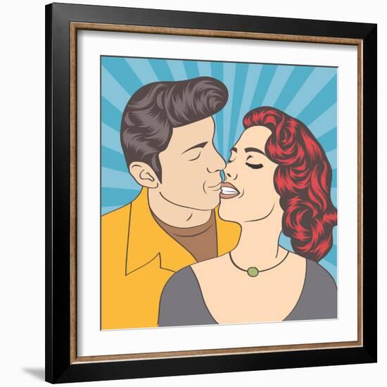 Pop Art Kissing Couple-Eva Andreea-Framed Art Print