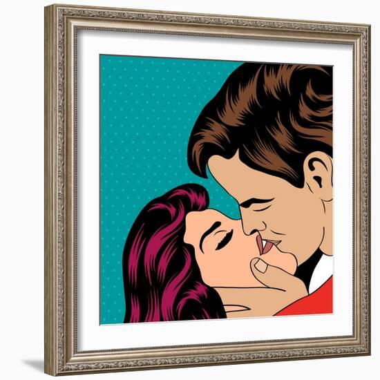 Pop Art Kissing Couple-Eva Andreea-Framed Art Print