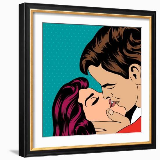 Pop Art Kissing Couple-Eva Andreea-Framed Art Print