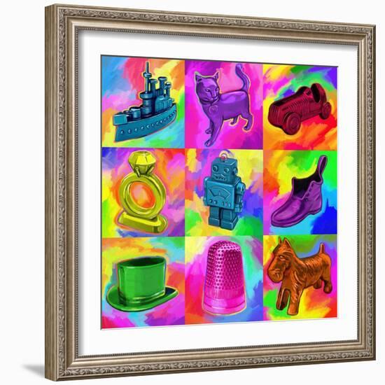 Pop Art Monopoly Pieces-Howie Green-Framed Giclee Print