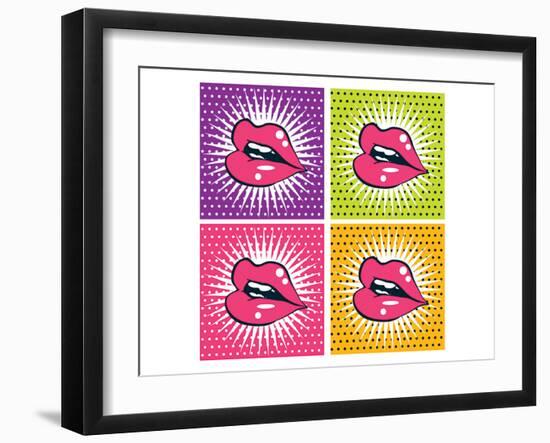 Pop Art Red Lips and Teeth-null-Framed Art Print