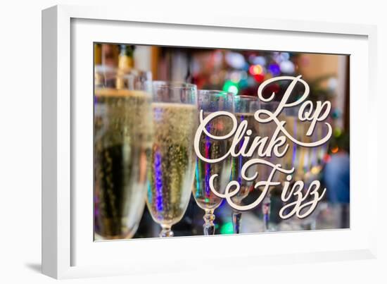 Pop Clink Fizz - Champagne Glasses-Lantern Press-Framed Art Print