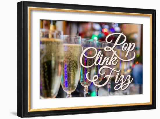 Pop Clink Fizz - Champagne Glasses-Lantern Press-Framed Art Print