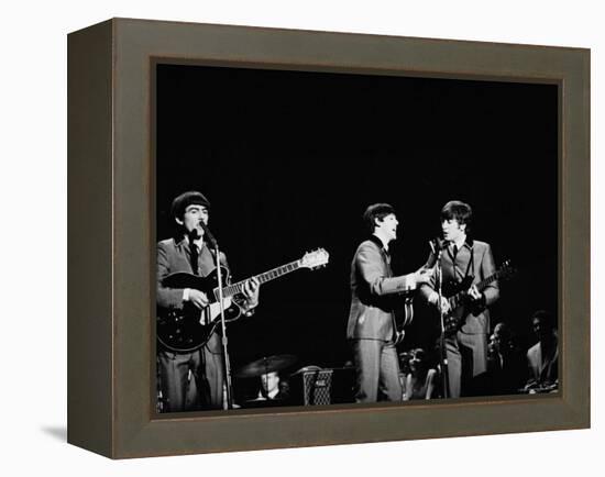 Pop Music Group the Beatles in Concert George Harrison, Paul McCartney, John Lennon-Ralph Morse-Framed Premier Image Canvas