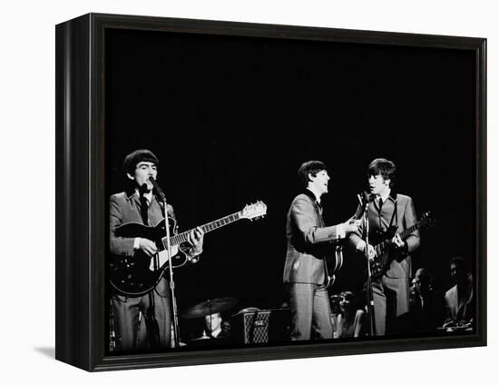 Pop Music Group the Beatles in Concert George Harrison, Paul McCartney, John Lennon-Ralph Morse-Framed Premier Image Canvas