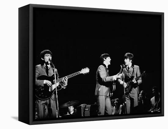 Pop Music Group the Beatles in Concert George Harrison, Paul McCartney, John Lennon-Ralph Morse-Framed Premier Image Canvas