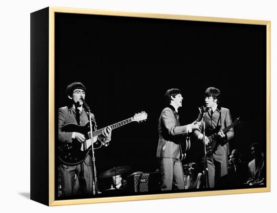 Pop Music Group the Beatles in Concert George Harrison, Paul McCartney, John Lennon-Ralph Morse-Framed Premier Image Canvas