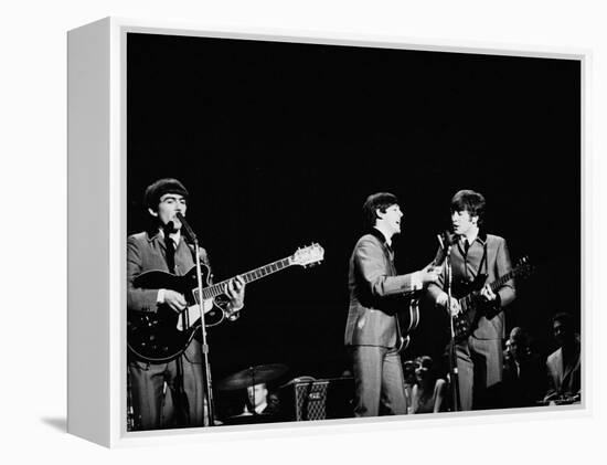 Pop Music Group the Beatles in Concert George Harrison, Paul McCartney, John Lennon-Ralph Morse-Framed Premier Image Canvas