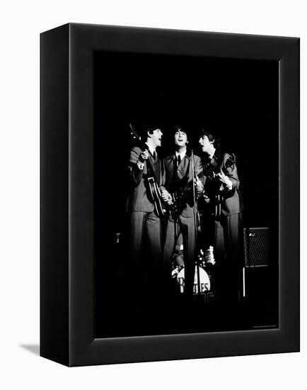 Pop Music Group the Beatles in Concert Paul McCartney, John Lennon, George Harrison-Ralph Morse-Framed Premier Image Canvas