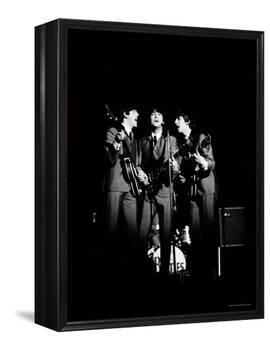 Pop Music Group the Beatles in Concert Paul McCartney, John Lennon, George Harrison-Ralph Morse-Framed Premier Image Canvas