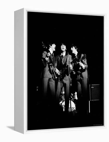 Pop Music Group the Beatles in Concert Paul McCartney, John Lennon, George Harrison-Ralph Morse-Framed Premier Image Canvas