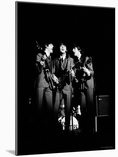 Pop Music Group the Beatles in Concert Paul McCartney, John Lennon, George Harrison-Ralph Morse-Mounted Premium Photographic Print