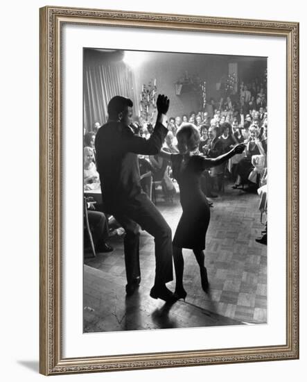 Pop Singer Chubby Checker Singing His Hit Song "The Twist" at the Crescendo Nightclub-Ralph Crane-Framed Premium Photographic Print