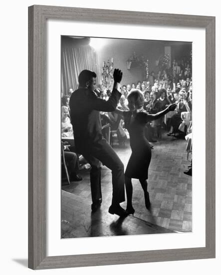 Pop Singer Chubby Checker Singing His Hit Song "The Twist" at the Crescendo Nightclub-Ralph Crane-Framed Premium Photographic Print