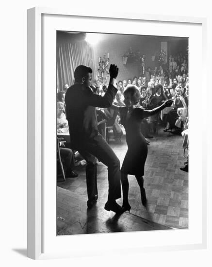 Pop Singer Chubby Checker Singing His Hit Song "The Twist" at the Crescendo Nightclub-Ralph Crane-Framed Premium Photographic Print