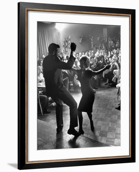 Pop Singer Chubby Checker Singing His Hit Song "The Twist" at the Crescendo Nightclub-Ralph Crane-Framed Premium Photographic Print