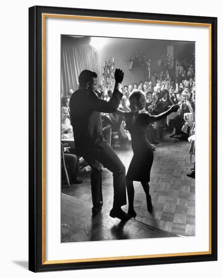 Pop Singer Chubby Checker Singing His Hit Song "The Twist" at the Crescendo Nightclub-Ralph Crane-Framed Premium Photographic Print