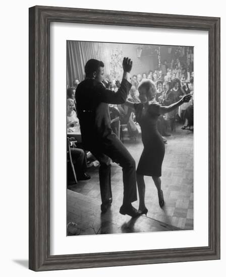 Pop Singer Chubby Checker Singing His Hit Song "The Twist" on Dance Floor at Crescendo Nightclub-Ralph Crane-Framed Premium Photographic Print