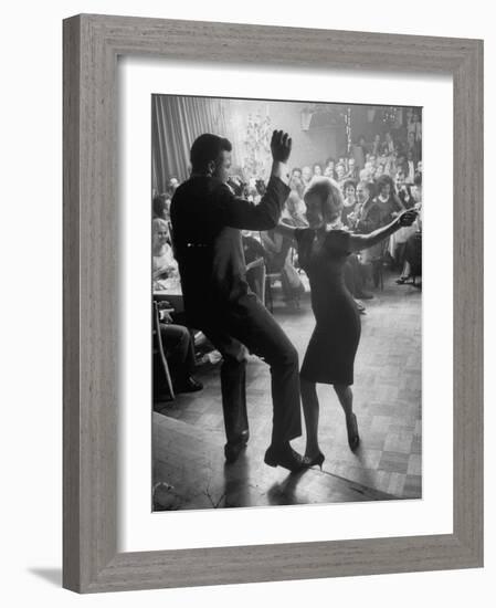 Pop Singer Chubby Checker Singing His Hit Song "The Twist" on Dance Floor at Crescendo Nightclub-Ralph Crane-Framed Premium Photographic Print