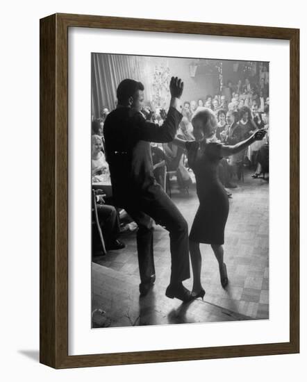 Pop Singer Chubby Checker Singing His Hit Song "The Twist" on Dance Floor at Crescendo Nightclub-Ralph Crane-Framed Premium Photographic Print